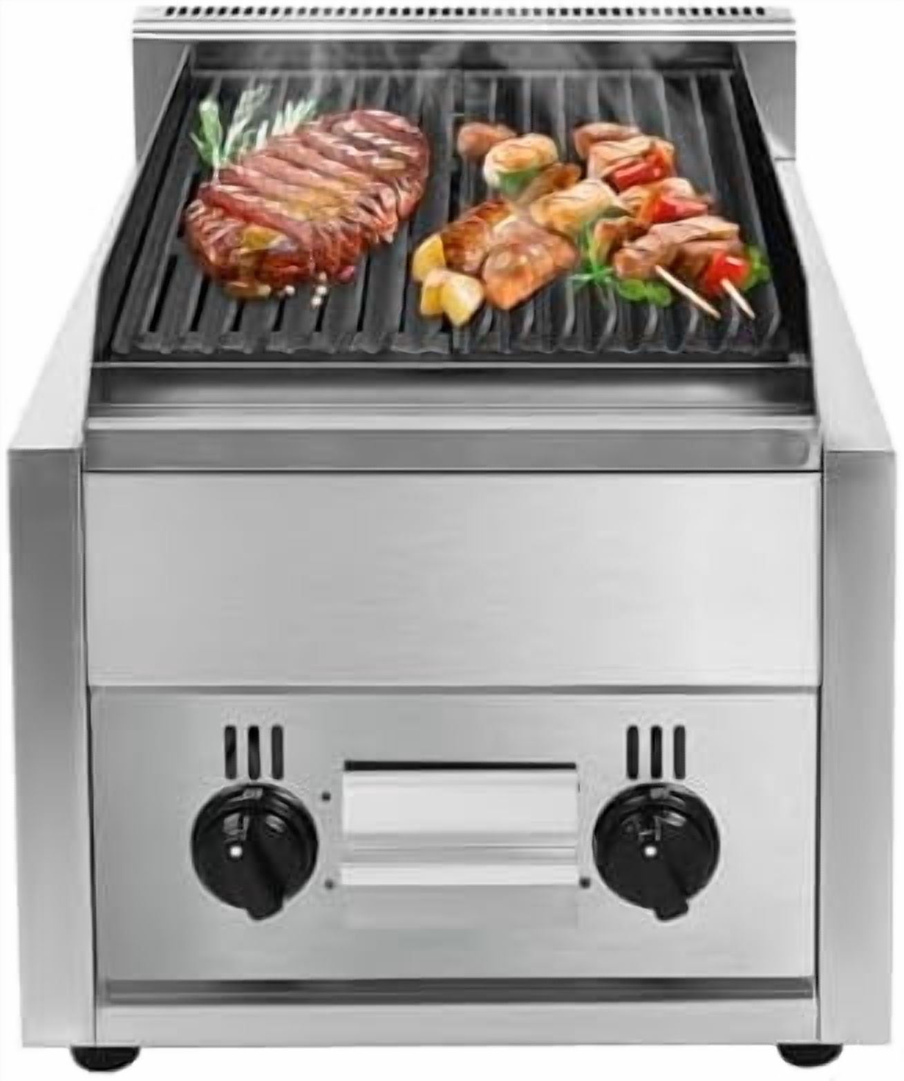 Commercial Gas Grill Heavy Duty Gas Countertop Volcanic Stone Cast Iron Grill Independently Controlled Dual Systems for Commercial & Outdoor BBQ