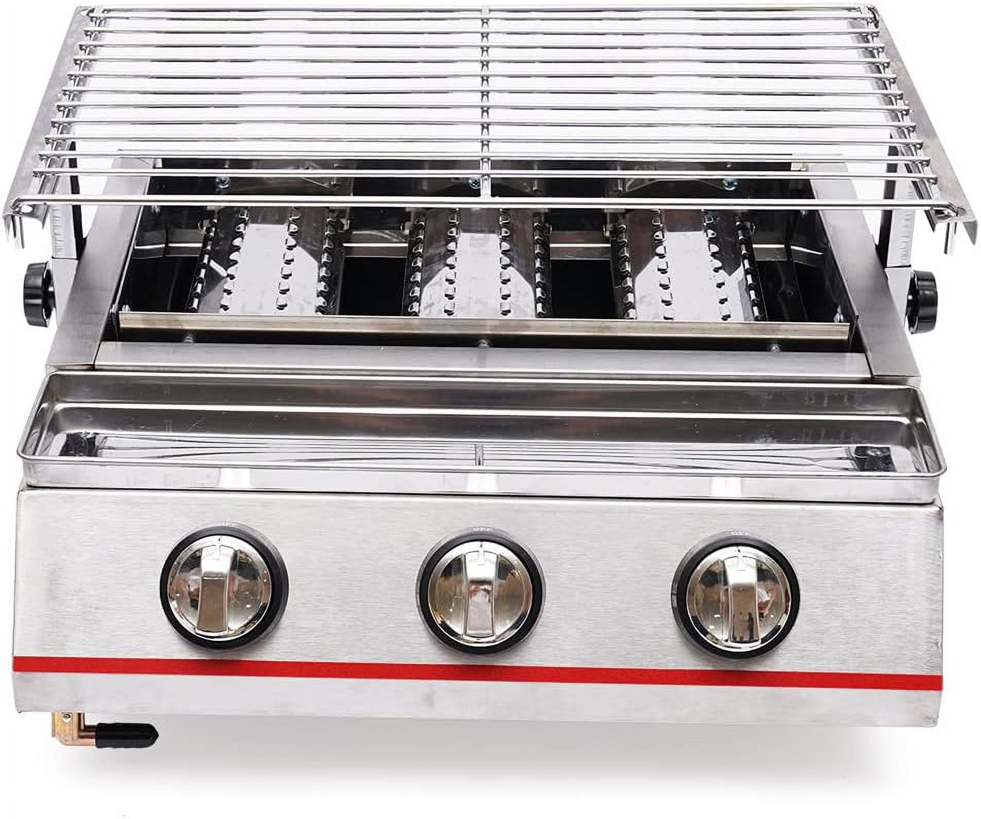 Commercial Gas LPG Grill 3 Burners Smokeless Indoor Gas Grill Barbecue  Griddle w/Separate Switch Oil Catching Pan \u0026 Food Pan for Backyard, Garden,  ..., image size:1906x1592