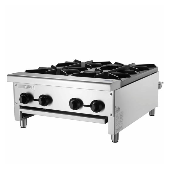Commercial Gas Range 4 Burner Stove - Countertop Heavy Duty Hot Plate - Natural Gas/Propane - Restaurant Kitchen Cooking