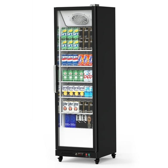 Commercial Glass Door Display Refrigerator, 11.6 Cu. Ft. Merchandiser Refrigerator Upright Freezer Beverage Cooler, Display Cooler Case Fridge with Adjustable Shelves, Drink Organizers, Black