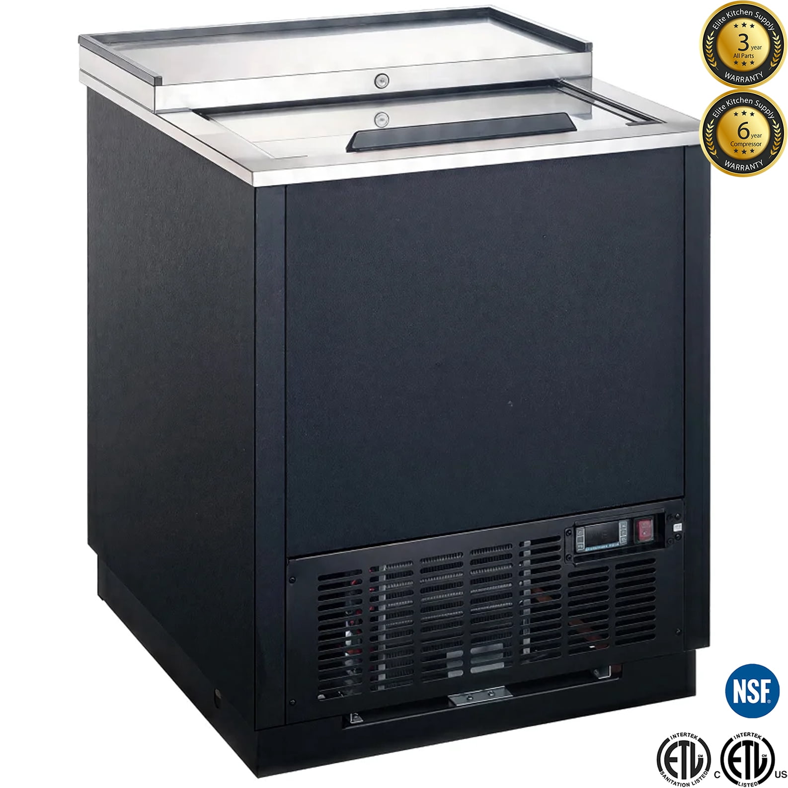 Commercial Glass Froster Freezer 26" Undercounter Bar Mug Chiller – 90 Mug Capacity, 0°F Cooling, R290 Refrigerant, 115V, Black Vinyl Exterior