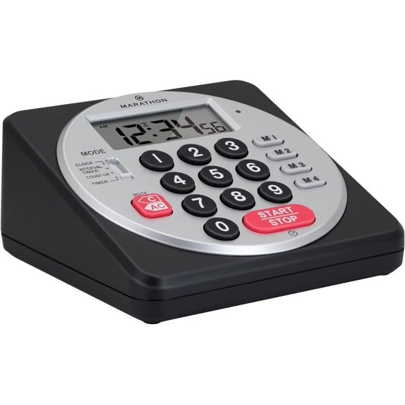 Commercial Grade 100-Hour Digital Timer with Keypad Entry, Loud Alarm, Volume Control, Flashing Visual Alert, Countdown/Count Up and Clock Function (Black)