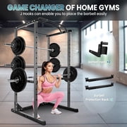 Commercial-Grade 1200 lbs Capacity, 1.8mm Thickened Steel Pipe 2 in x 2 in Square Frame Black Squat Rack with 14-Speed Adjustable J-Hooks & Protection Frame, Non-Slip Base, Pull-Up Bar for Home Gym