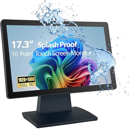 Commercial Grade 17.3 Inch 1920 x 1080 FHD Touchscreen POS Monitor, 10 Points Touch HDMI VGA, Waterproof Dustproof Screen, Indusitrial, Office, Retail, Gym, Warehouse