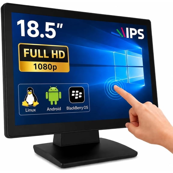 Commercial Grade 18.5 Inch 1920 x 1080 FHD Touchscreen POS Monitor, 10 Points Touch HDMI VGA, Waterproof Dustproof Screen, Indusitrial, Office, Retail, Gym, Warehouse