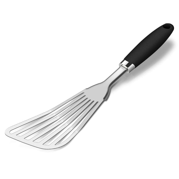 Commercial Grade 304 Stainless Steel Fish Turner, Slotted Spatula for Delicate Foods, Non-Slip Handle for Precision Control, Black