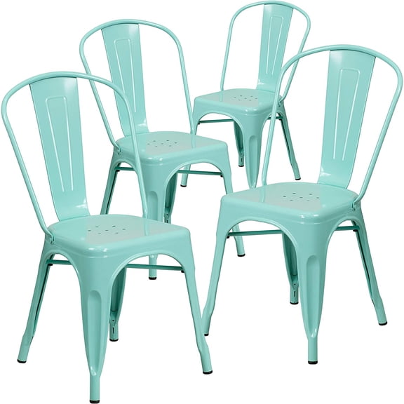 Commercial Grade 4 Pack Mint Green Metal Indoor-Outdoor Stackable Chair