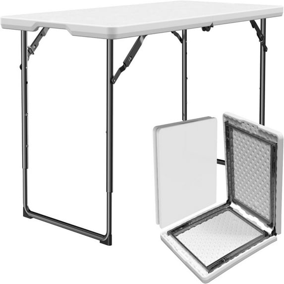 Commercial Grade 4ft Folding Table, All-Weather Plastic Top with Reinforced Steel Legs, for Catering & Outdoor Events