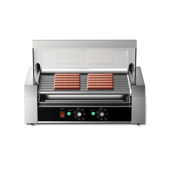 Tieasy Commercial 7-Roller Hot Dog Grill Machine, 18-Capacity, 900W Electric Hot Dog Cooker, Stainless Steel