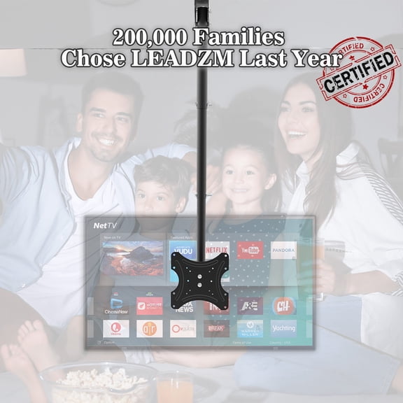 Commercial Grade Ceiling TV Mount for 32 to 55 Inch Flat Screen TVs Heavy Duty Retractable Drop Down Bracket 360 Swivel 15 Tilt Max for Bar Restaurant Gym Fitness Center Waiting Room Home Garage