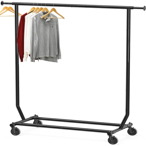 Commercial Grade Clothing Garment Rack, 250 Lb Capacity, 50 to 75 Inch Extendable Rod, Black