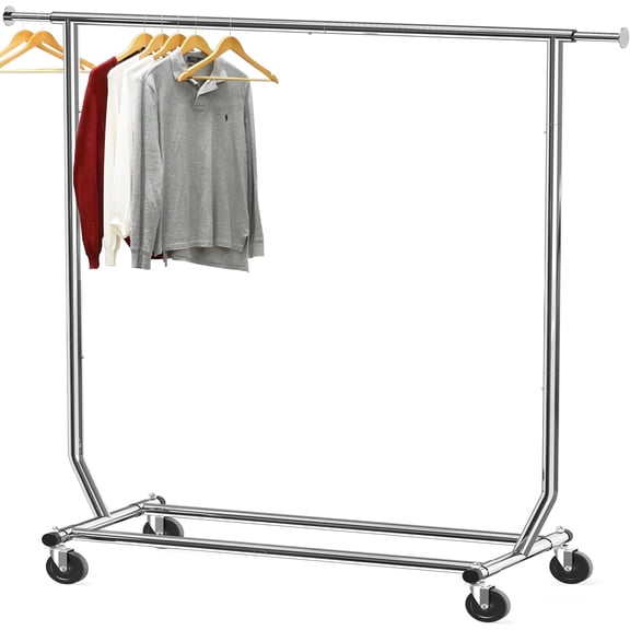 Commercial Grade Clothing Garment Rack with 50 to 75 Inch Extendable Chrome Rod, Holds Up to 250 Lbs