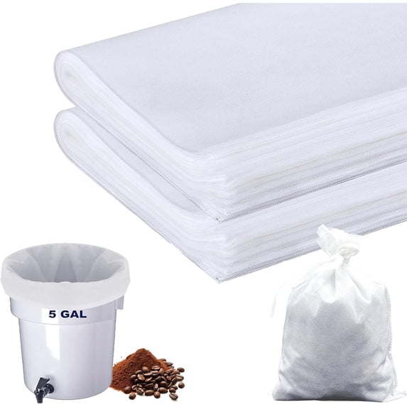 Commercial Grade Cold Brew Coffee Filters, 20" x 20" Bulk Brewing Bags for 5 Gallon Buckets, Capacity Up to 5 LBS of Coffee