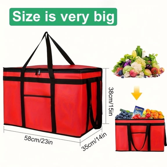 Commercial-Grade Insulated Food Delivery Bag - Large-Capacity PET Thermal Bag with Reinforced Handles & Secure Zipper, Keeps Food Hot/Cold for Pizza, Catering & Parties