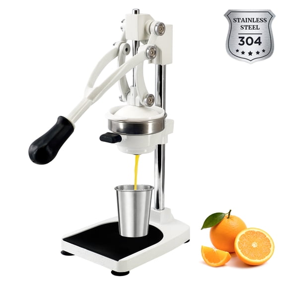 Commercial Grade Manual Citrus Juicer – Cast Iron & Stainless Steel, with Dual Reamers & Free 304 Stainless Steel Cup, for Orange, Lemon, Pomegranate