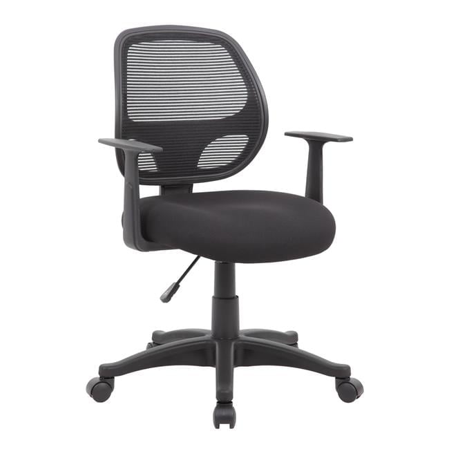 Black Mesh Task Chair with Fixed T-Arms and Lumbar Support
