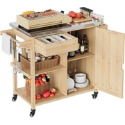 Commercial-Grade Outdoor Grill Cart, 31.5" Stainless Prep Table, 3-Tier Storage & Locking Wheels for All-Weather Backyard Cooking