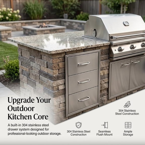 Commercial Grade Outdoor Kitchen Drawers, Large Capacity 304 Stainless Steel Grill Drawers for BBQ Island Restaurant Patio