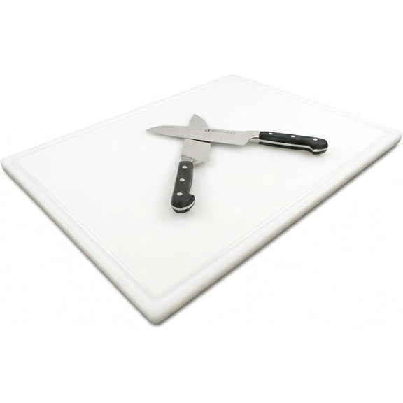 Commercial Grade Plastic Cutting Board with Juice Groove - 18 x 12 Inch for Carving Meat, Grilling, BBQ - 1/2" Thick White HDPE Poly for Food Service
