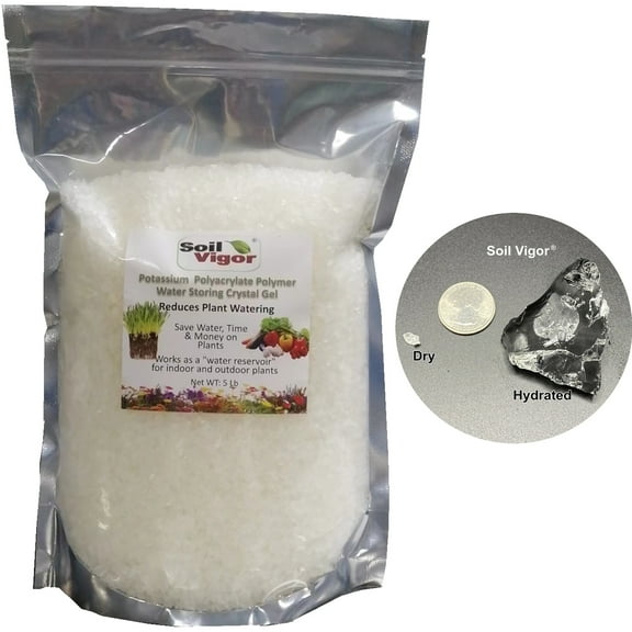 Commercial Grade Soil Amendment: Potassium Water-Storing Crystals - Super Absorbent Hydrogel Granules, 5 Pounds (Small Granular, 20-100 Mesh)
