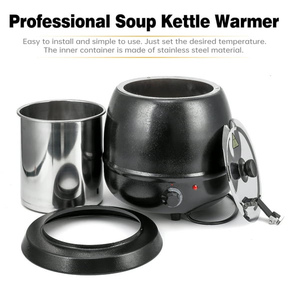 Commercial Grade Soup Kettle, Commercial Grade 10.5QT Soup Kettle Warmer with Hinged Lid and Detachable Stainless Steel Insert Pot for Famil yand Restaurant
