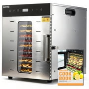 Commercial-Grade Stainless Steel Food Dehydrator - 10 Trays, Adjustable Temperature & 30  - 90  Timer, Touchscreen, BPA-Free, Jerky/Fruits/Herbs Dryer, Includes Recipe Book, 800W, 110V, Silver