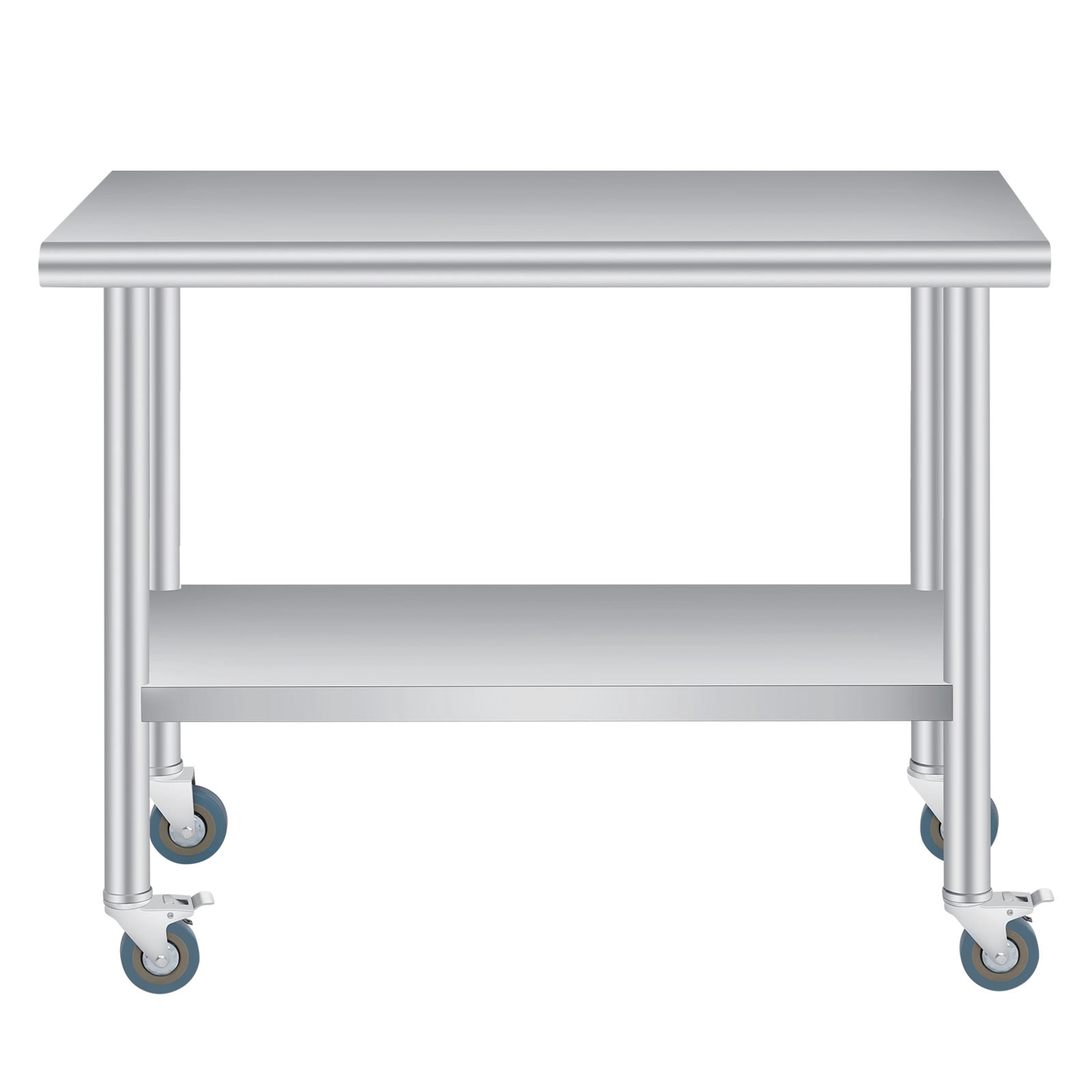 Commercial Grade Stainless Steel Outdoor Prep Table with Backsplash – Adjustable Undershelf, Caster Wheels – Heavy Duty Kitchen Storage Work Table for Patio, Restaurant – 24 x 48 Inch