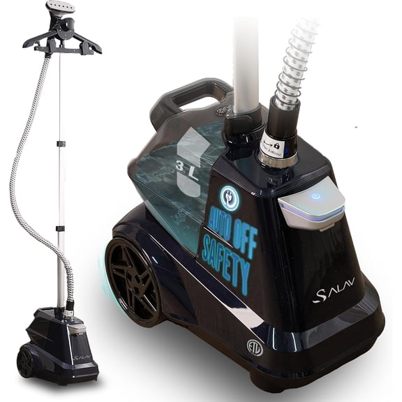 Commercial-Grade Standing Garment Steamer for Clothes with Auto-Off Safety 1800W Powerful Steam X-Large 3L Water Tank, 90-Min Continuous Use, Pedal-Control System, Beeps when Out of Water, Navy