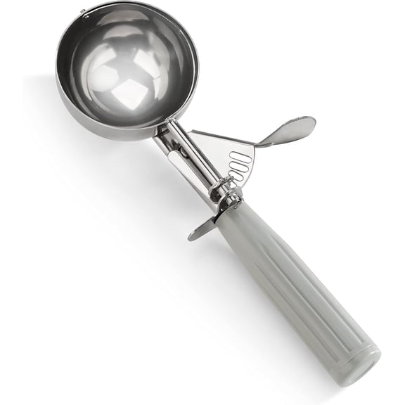 Commercial-Grade Thumb Press Food Disher/Ice Cream Scoop, 18/8 Stainless Steel, 4 oz, Size 8, Grey