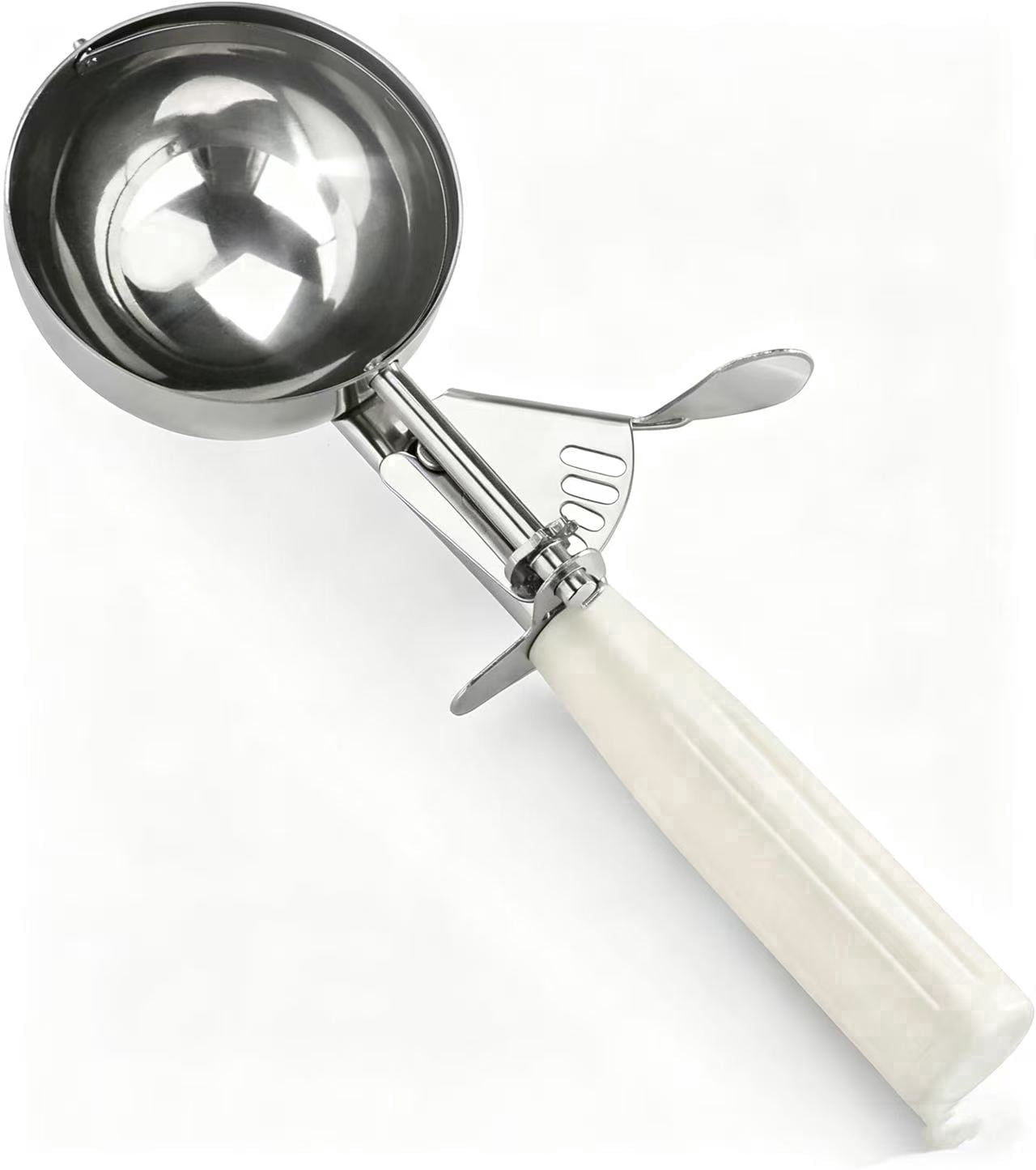 Commercial-Grade Thumb Press Food Disher / Ice Cream Scoop 18/8 Stainless Steel, 5oz, Size 6, White