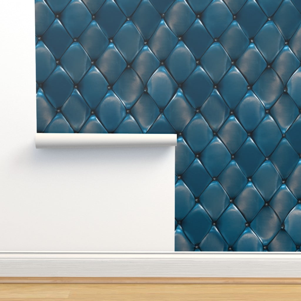 Commercial Grade Wallpaper Swatch Blue Padded Headboard Diamonds