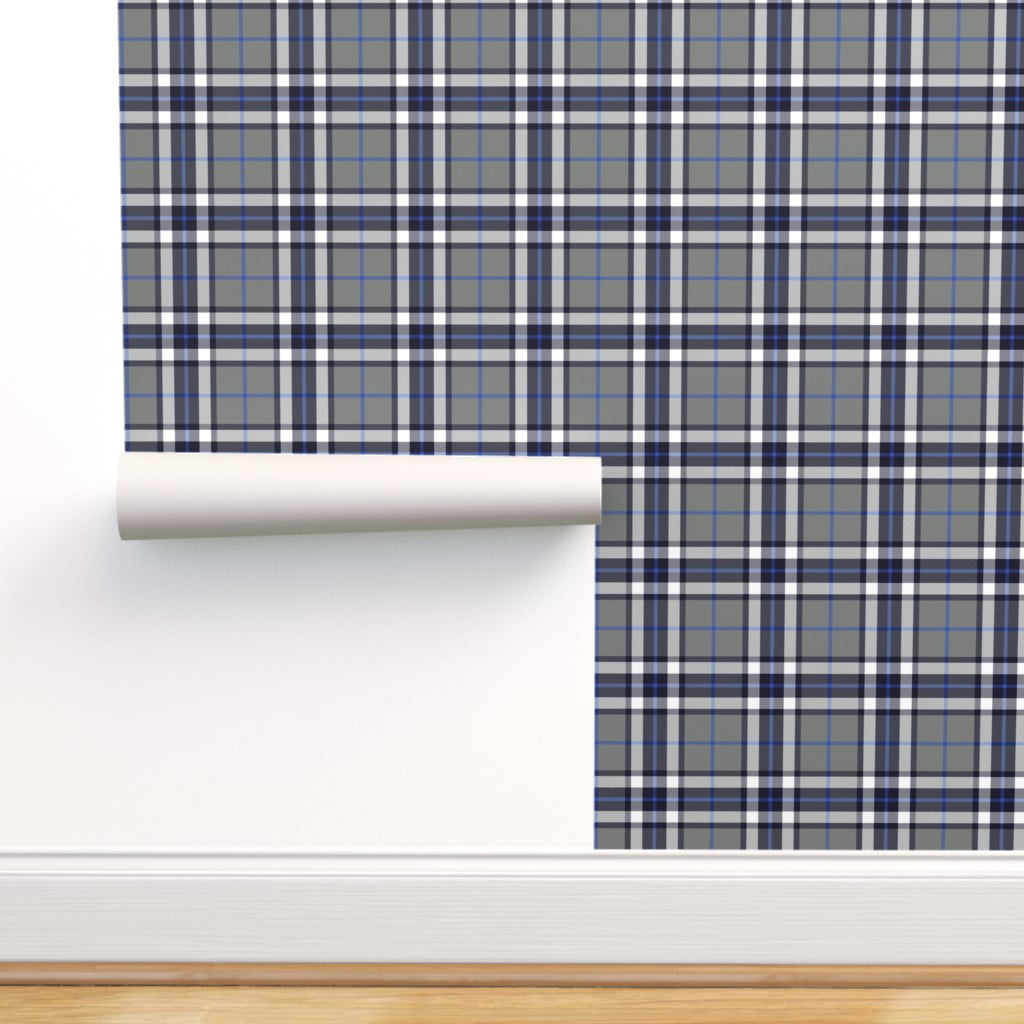 Commercial Grade Wallpaper Swatch Tartan Gray Blue Plaid Scottish
