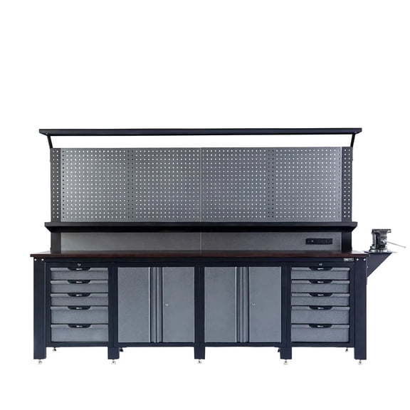 TMG Industrial 10' Commercial-Grade Workbench w/Pegboard, Solid Wood Top & Bench Vise, TMG-WBC10