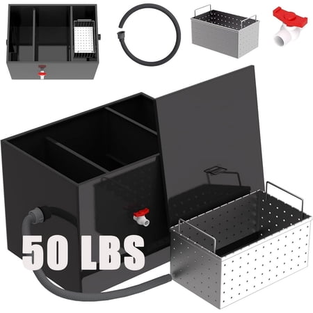 Commercial Grease Interceptor, 50 lb Capacity, Durability, Three-Layer Design, Grease Trap for Restaurant, to Handle Commercial Kitchen, Home, Cafe