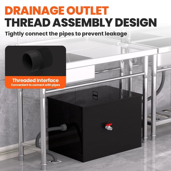 Commercial Grease Trap, 40 LBS Grease Interceptor, Side Inlet Interceptor, Under Sink Carbon Steel Grease Trap, 15.2 GPM Waste Water Oil-water Separator, for Restaurant Canteen Home Kitchen