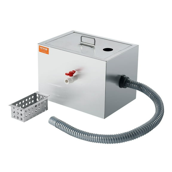 Commercial Grease Trap 8 LBS Stainless Steel Under Sink Interceptor 2.8 GPM Oil Water Separator for Restaurant Kitchen