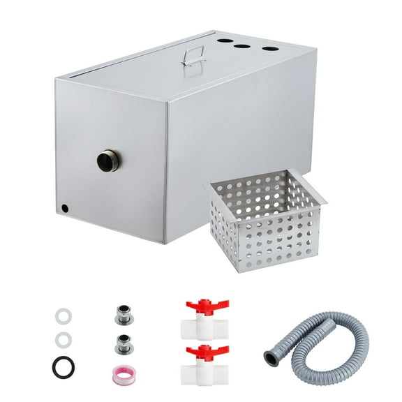 Commercial Grease Trap, 8 lbs Stainless Steel Interceptor with Top Inlet, 4 GPM Grease Interceptor Trap for Restaurant Canteen Factory Home Kitchen
