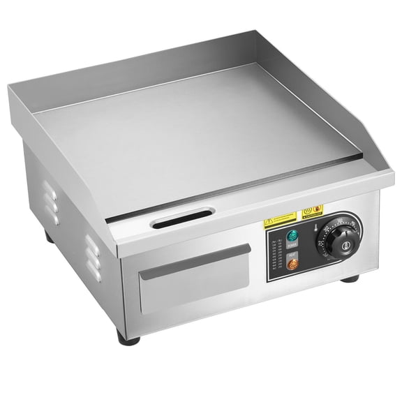 Commercial Griddle 1750W Adjustable Temp Control Stainless Steel Countertop Grill with 2 Spatulas 2 Brushes for Steak Pancake