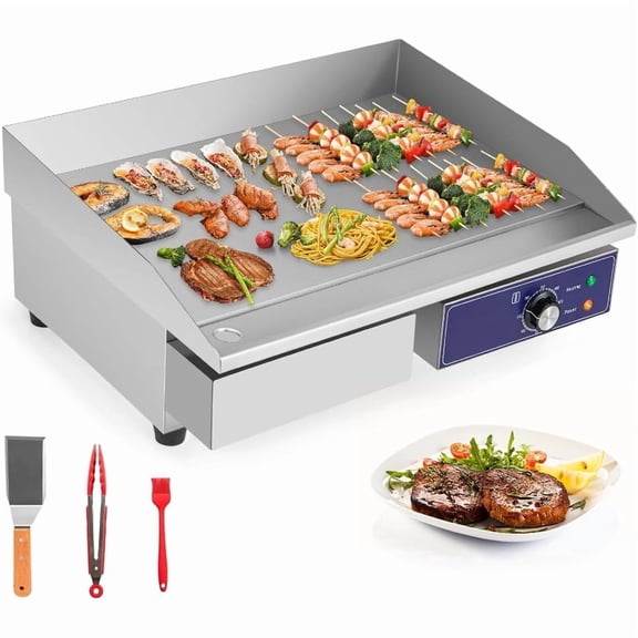 Commercial Griddle, 22" Electric Griddle 2000W, Cast Iron Griddle, Stainless Steel Frame, 122-572 Adjustable Temperature Control, Removable Oil Storage Box, Restaurant Teppanyaki Grill