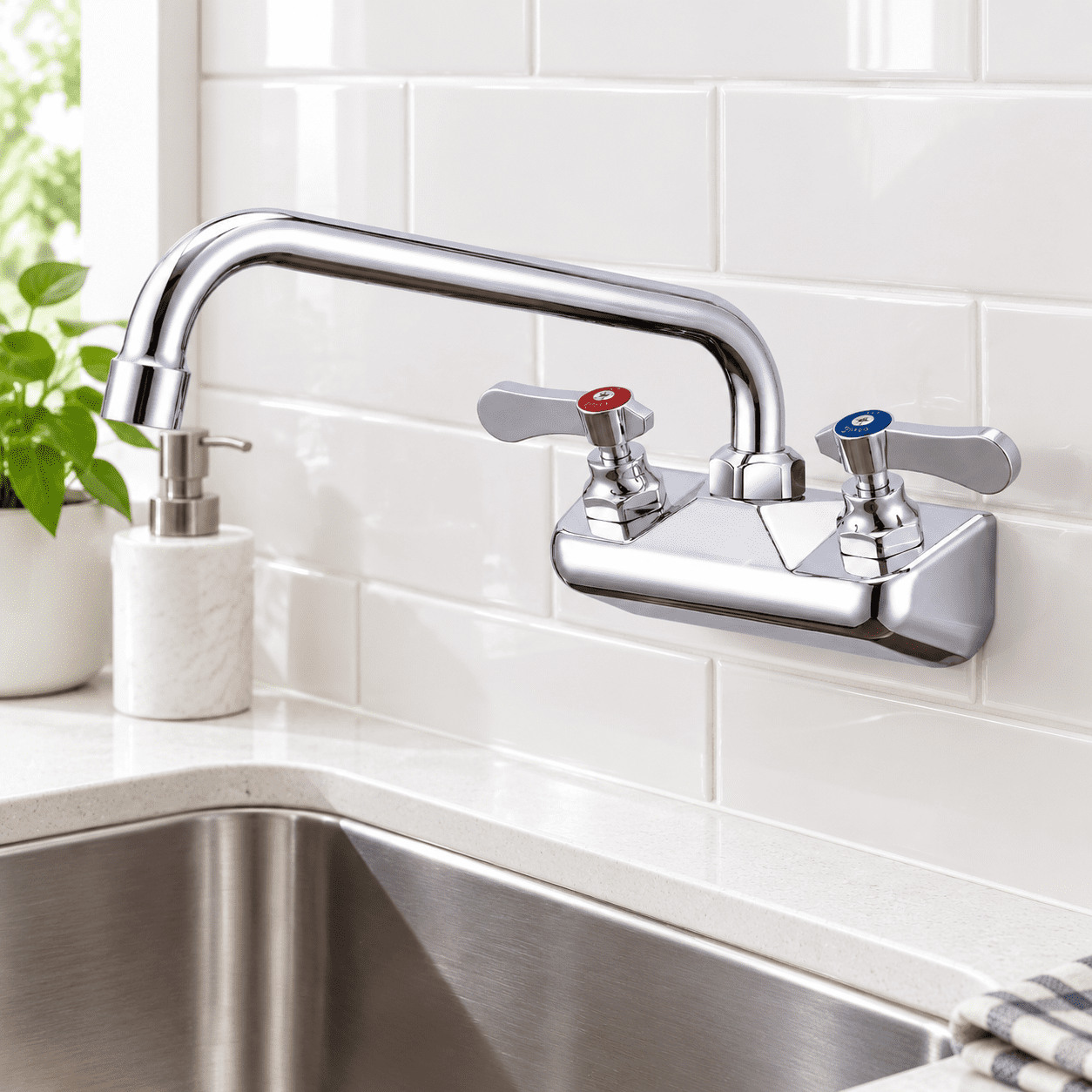 Center Faucet Inlets Commercial Hand Sink Faucet Chrome 4