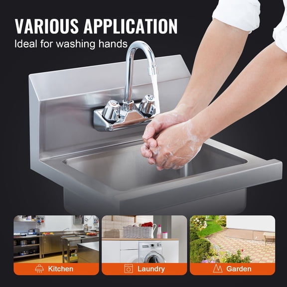 Commercial Hand Sink with Faucet,Stainless Steel Sink for Washing,Small Hand Washing Sink,Wall Mount Hand Basin,Utility Sink for Restaurant,Kitchen,Bar,Garage&Home,17x12.8"