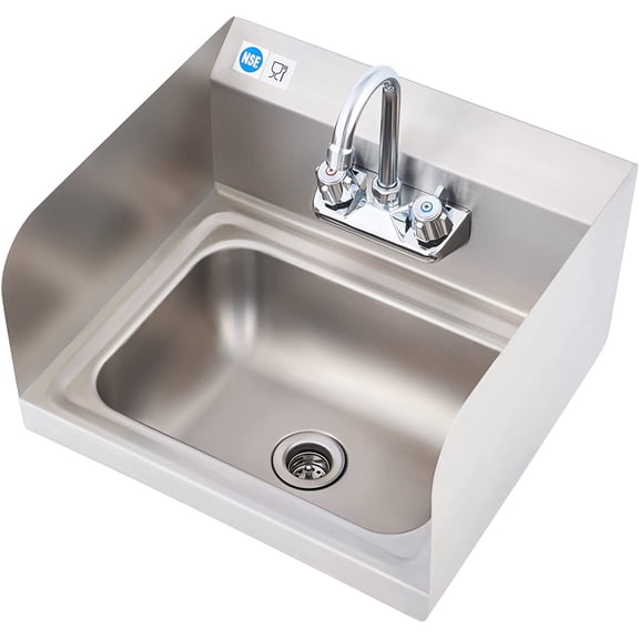 Commercial Hand Sink, NSF Stainless Steel Sink Commercial Utility Sink with Gooseneck Faucet and Strainer, 17x15 Inch Wall Mount Kitchen Sink for Restaurant Bar RV Bathroom Laundry Room