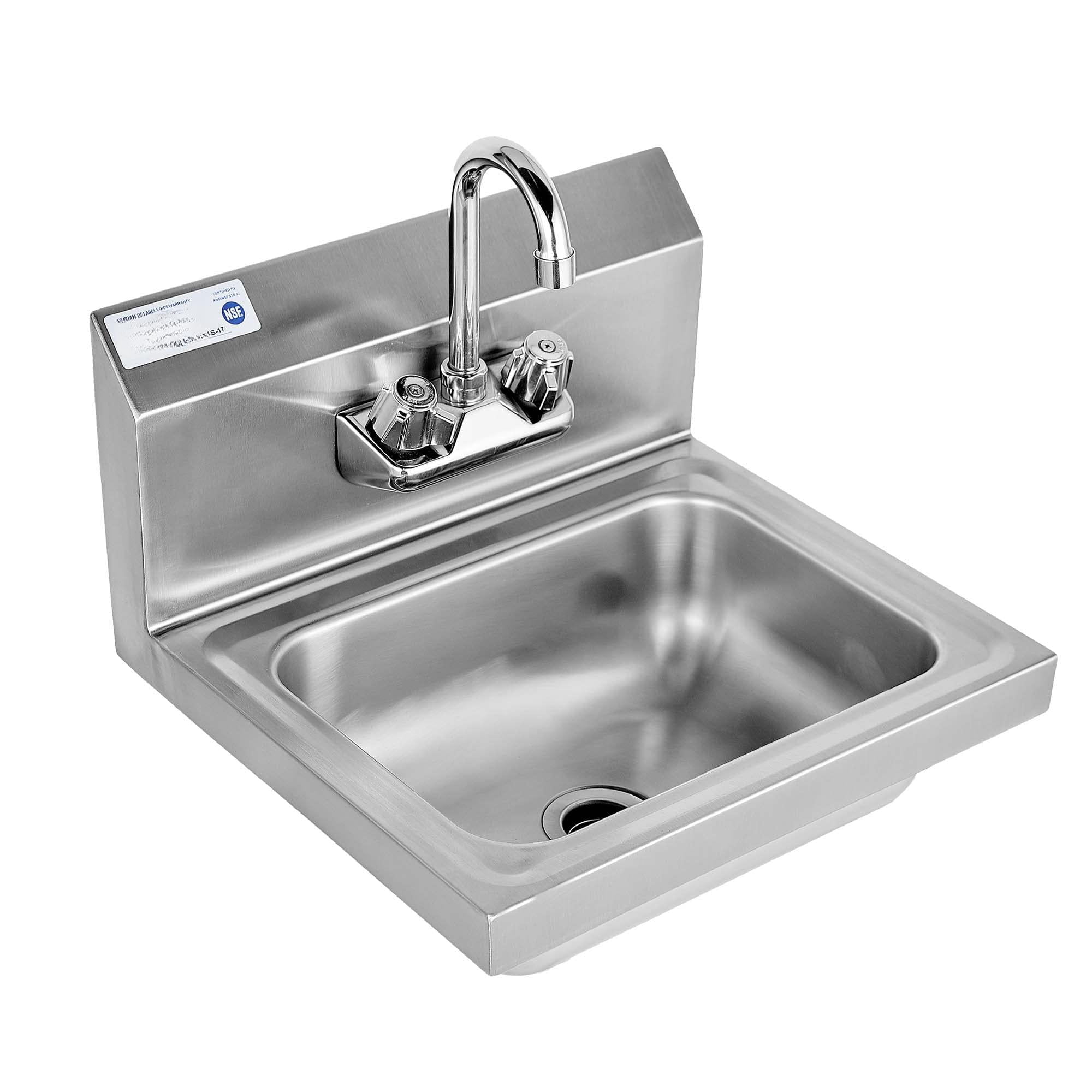 Commercial Hand Sink  Wall Mount Utility 304 Stainless Steel Wash Basin With Gooseneck Faucet Drain Basket And Backsplash For Restaurant Bar Home 17 X 15 Inch