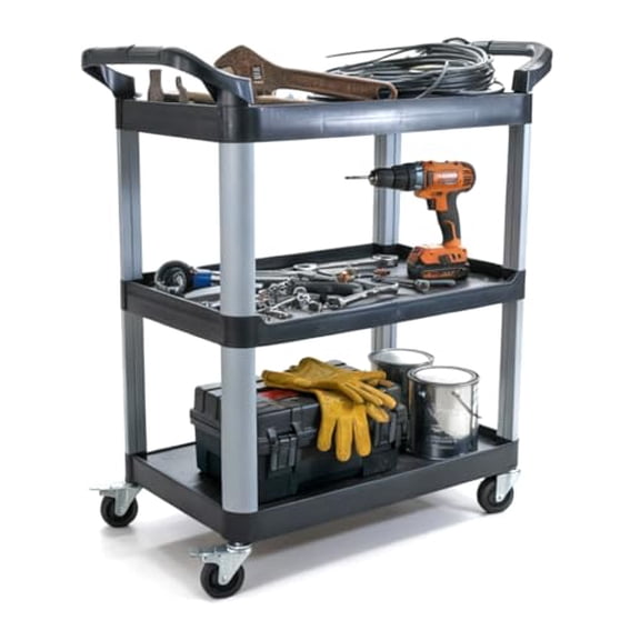 Commercial Heavy-Duty Utility Service Cart | 3 Shelf | | 450 Lbs Max Capacity | Rolling Utility Cart W 33" x H 37" x D 16" Black$$Office
