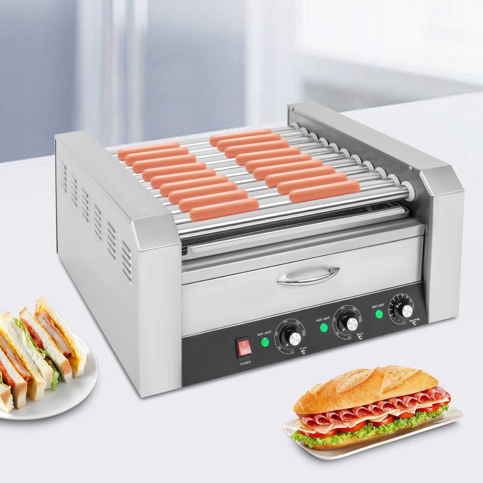 Commercial Hot Dog Machine 11 Roller \u0026 30 Hotdog Grill Cook Warmer Machine 1560W