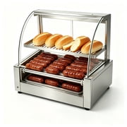 Commercial Hot Dog Roller, 18 Large Capacity, 1050W Quick Service, Wide Temp 50 F-300 F, Bun Warmer Shelf, Glass Cover, 360  Rotation Baking