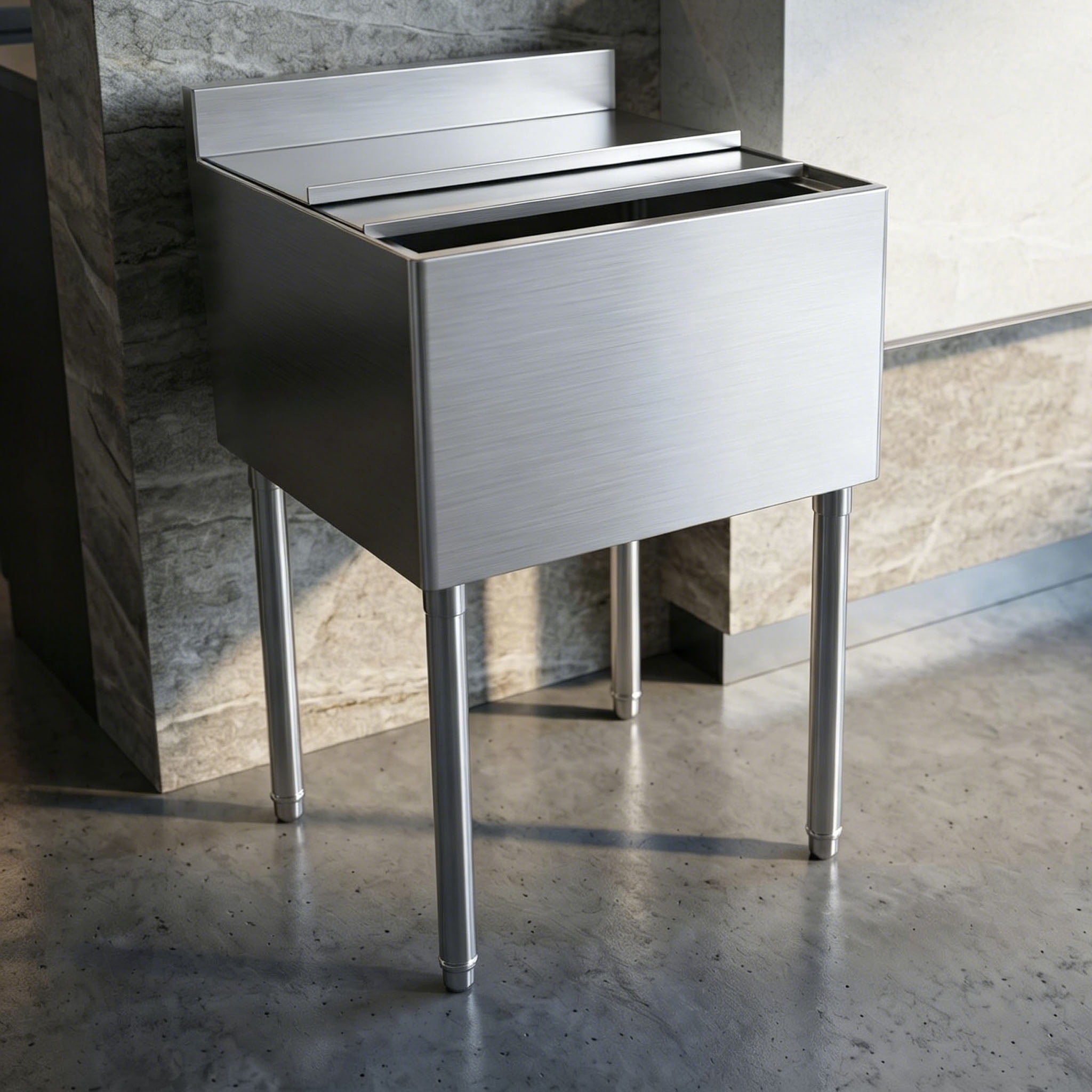 Commercial Ice Bin with Sliding Lid and Bottle Holders,50L Commercial Underbar Ice Bin,Outdoor Cooler Cart,Sliding Lid Ice Bin for Drink Shop Use