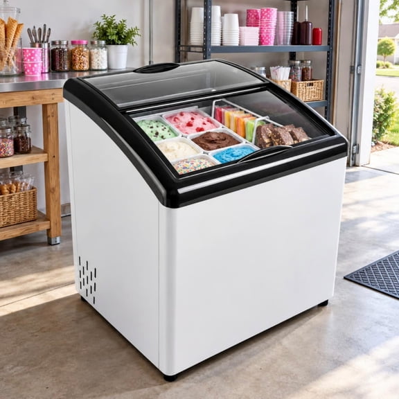Commercial Ice Cream Display Case, 130L Capacity Glass Door Ice Cream Freezer, Digital Temperature Control Ice Cream Cooler, for Convenience Store and Cafe
