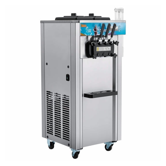 Commercial Ice Cream Machine 21-31L/H, 3-Flavor Soft Serve Maker, 1800W, 2x5.5L Cylinder, Auto Clean, Pre-cooling for Restaurant & Bars