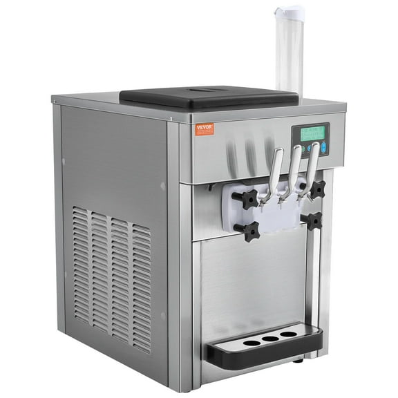 Commercial Ice Cream Machine, 21 QT/H Yield, 1800W 3-Flavor Countertop Soft Serve Ice Cream Maker, 2 x 4L Hopper 2 x 1.8L Cylinder, LCD Panel Auto Clean Pre-cooling, for Restaurant Snack Bar